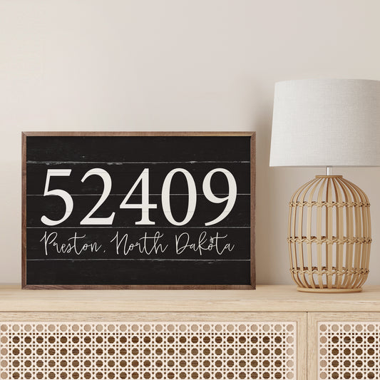 Zip Code with City and State Cursive | Personalized Wood Sign