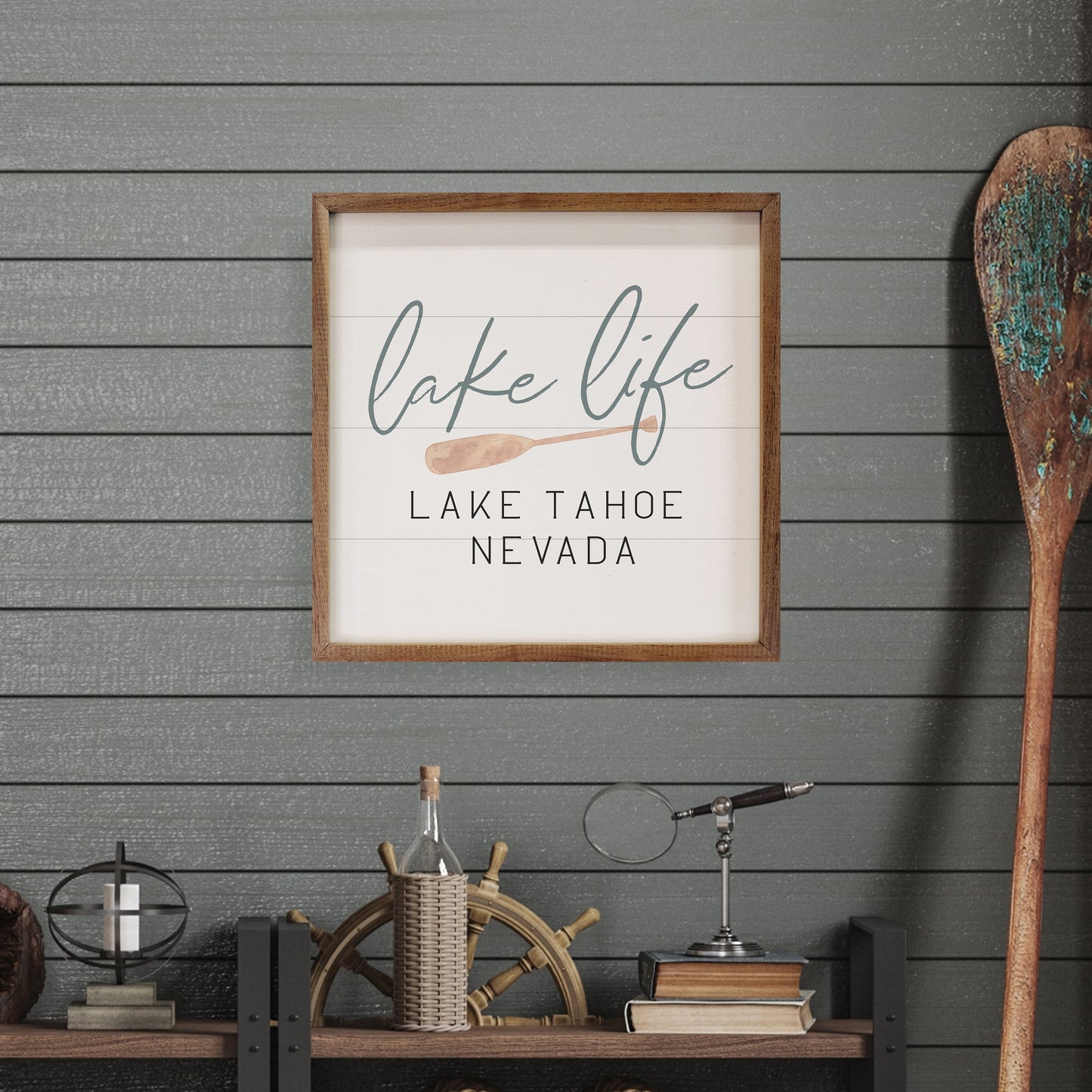 Lake Life with Oar and State | Personalized Wood Sign