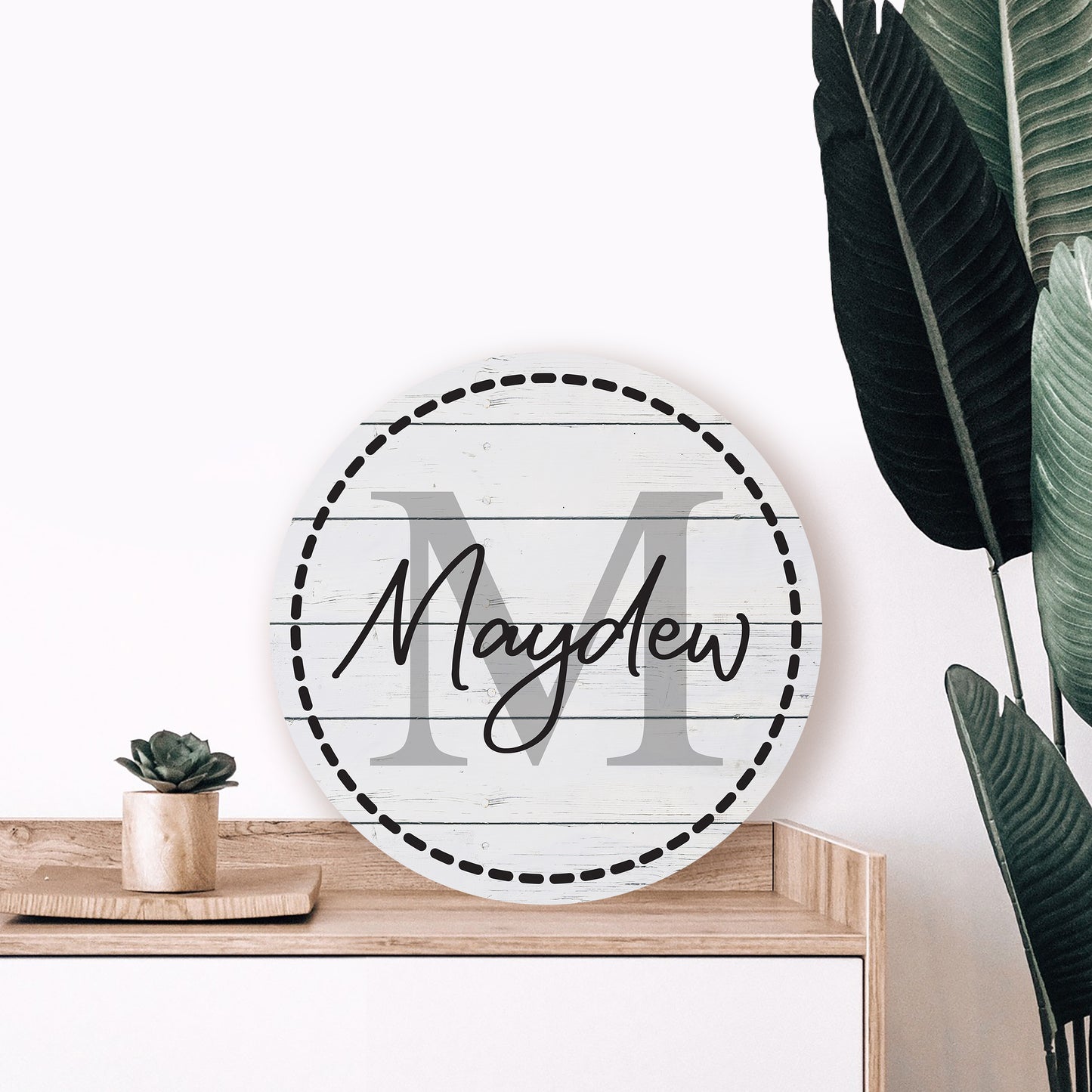 Name with Monogram | Personalized Wood Circle Sign