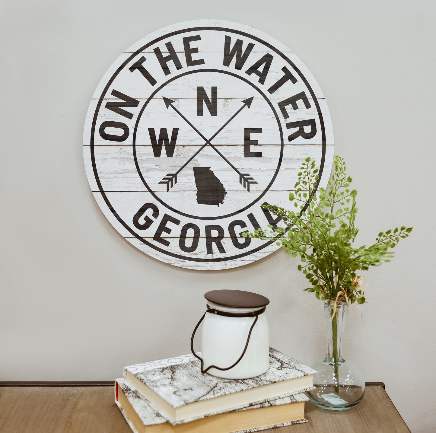 On The Water Compass | Personalized Wood Circle Sign