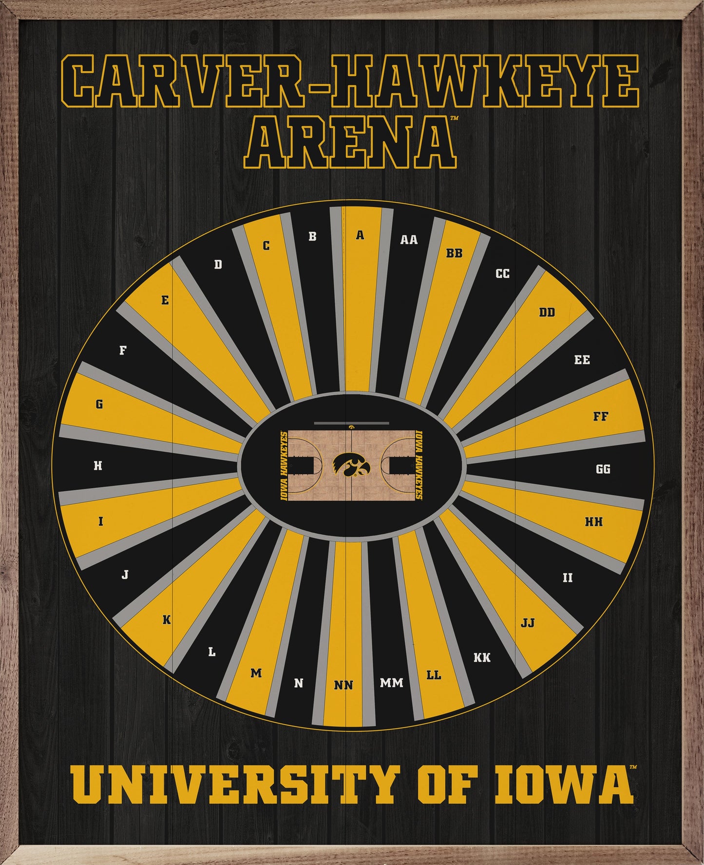Stadium Seating Basketball Iowa Black 16x20 / Black