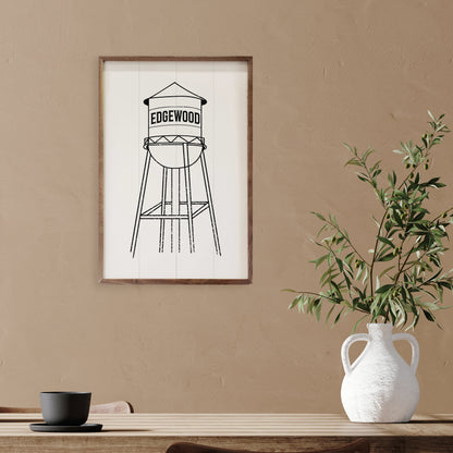 Water Tower with City | Personalized Wood Sign