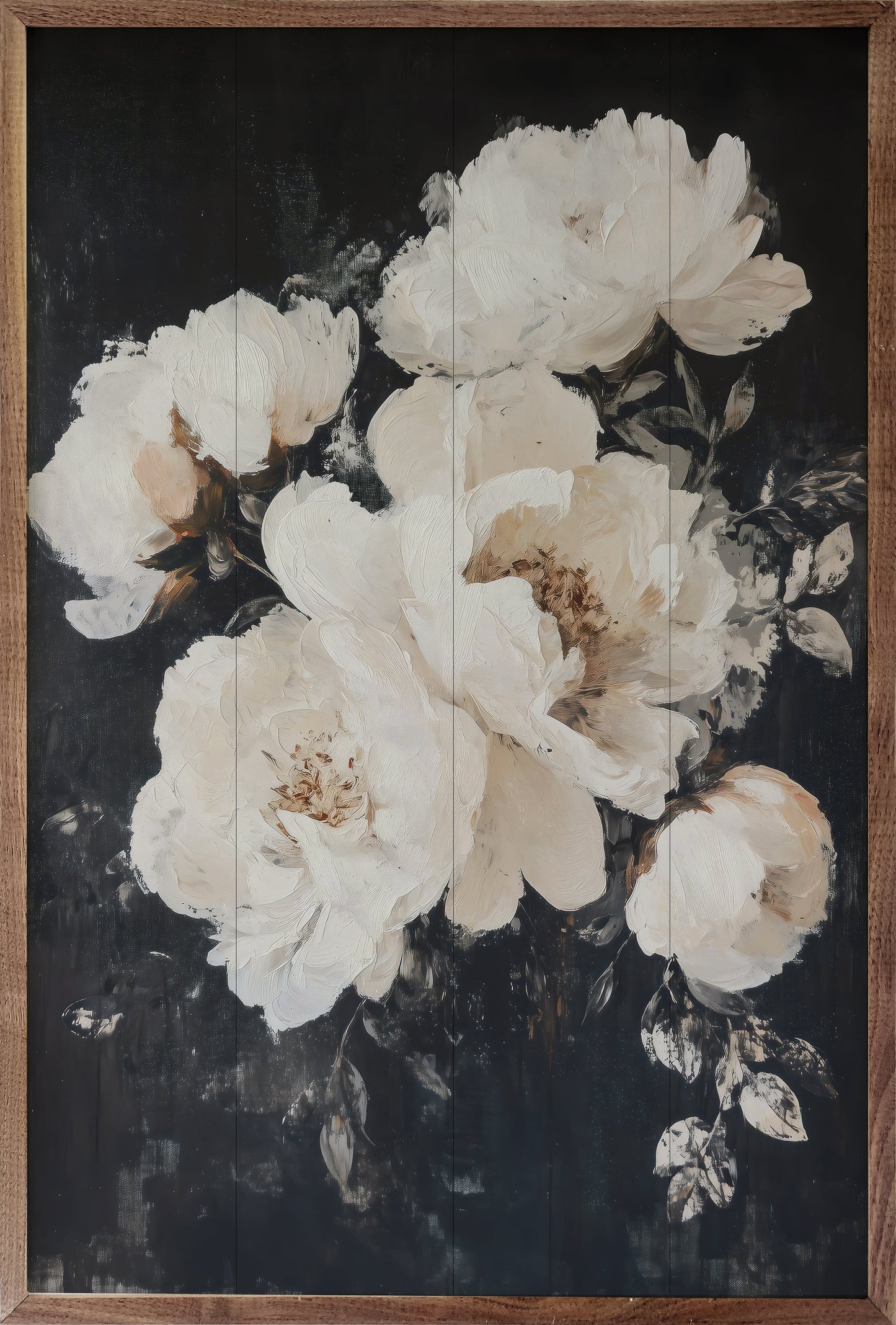 White Peonies Black Background By Gina Kelly