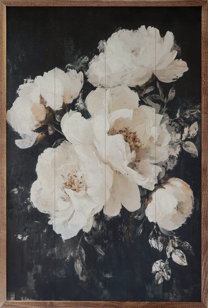 White Peonies Black Background By Gina Kelly