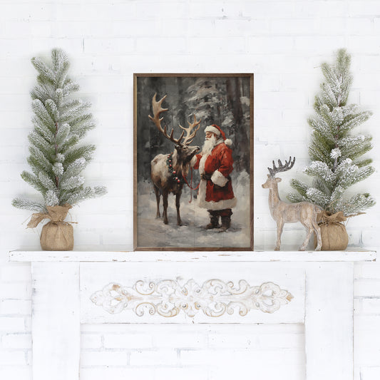 R - Santa and Reindeer 10"x16"