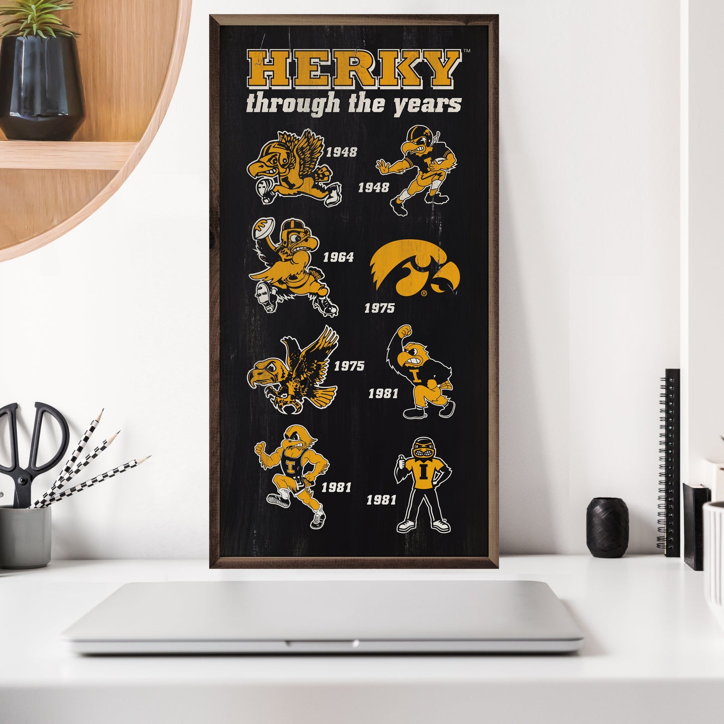 Herky Through The Years Black 12x24 / Black
