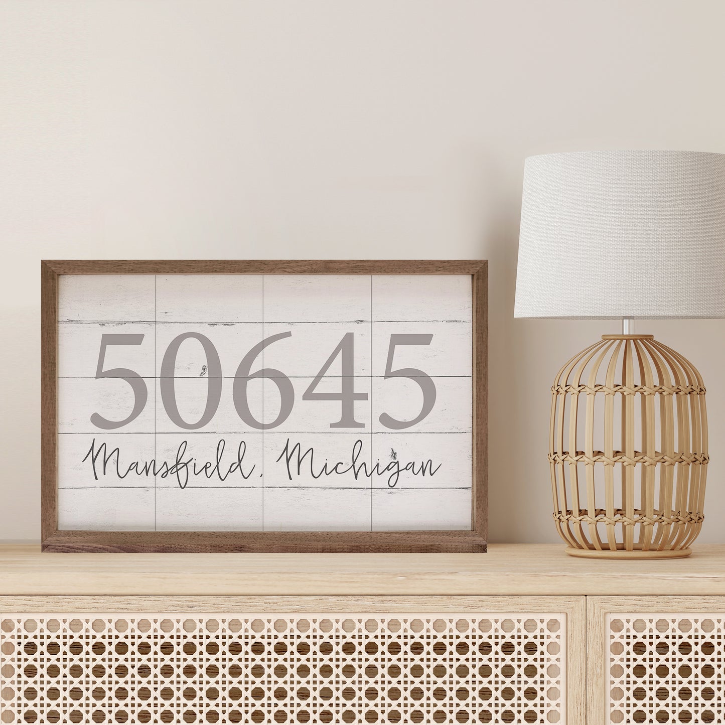 Zip Code with City and State Cursive | Personalized Wood Sign