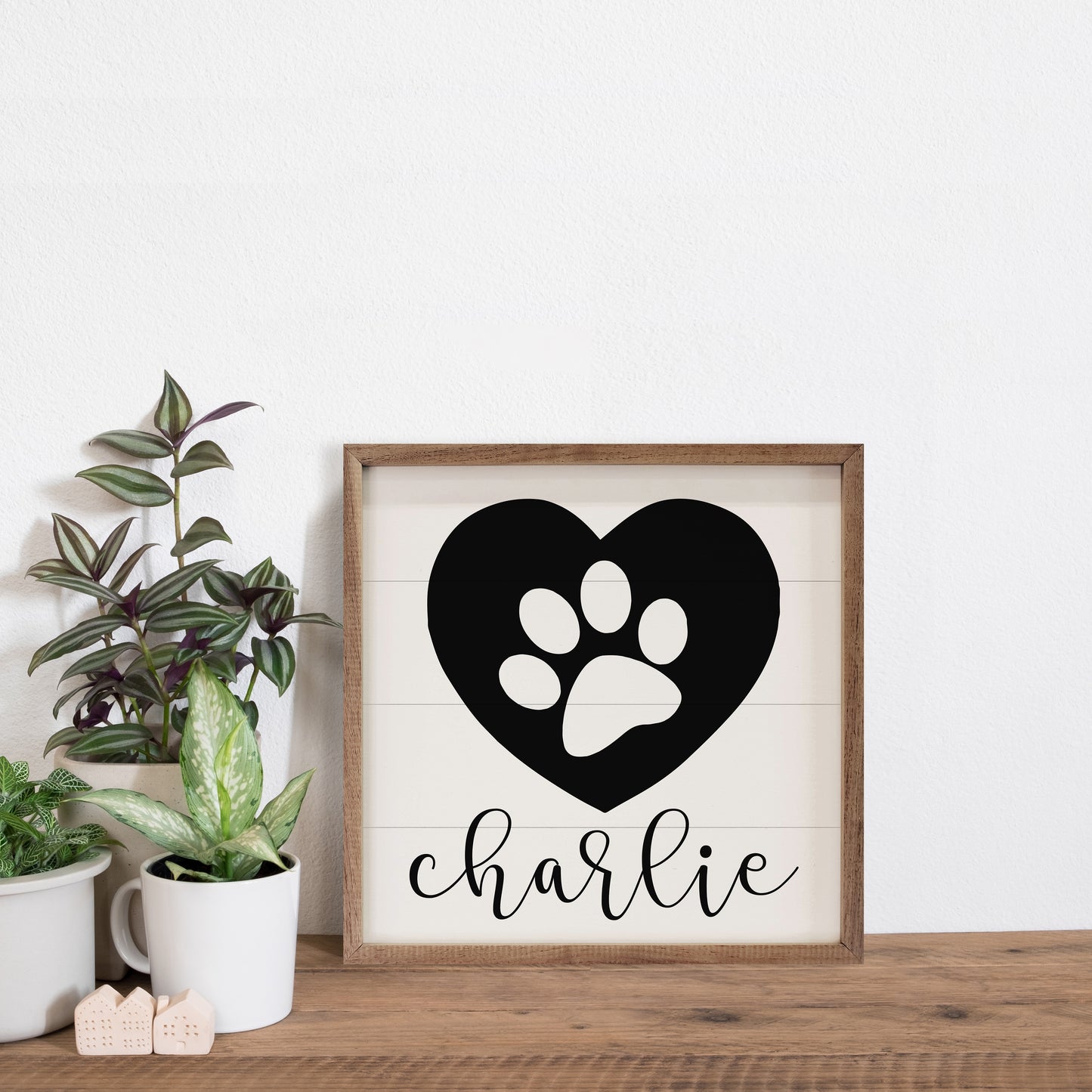 Pet Name with Heart and Paw | Personalized Wood Sign