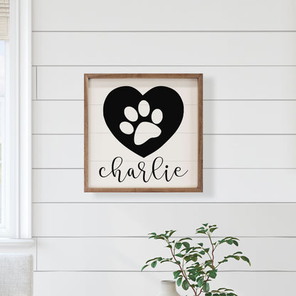 Pet Name with Heart and Paw | Personalized Wood Sign