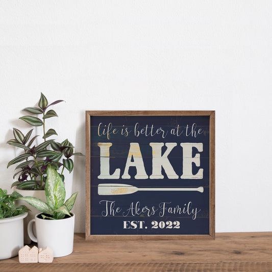 Family and Est Year at the Lake | Personalized Wood Sign