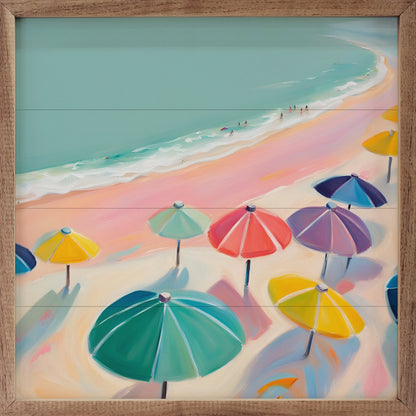 Pink Beach With Umbrellas