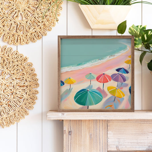 Pink Beach With Umbrellas