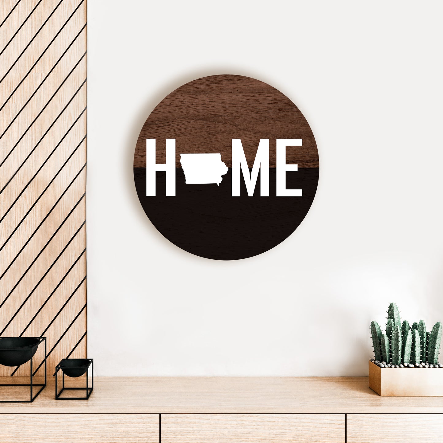 Personalized Home State Wood And Black Wood Circle