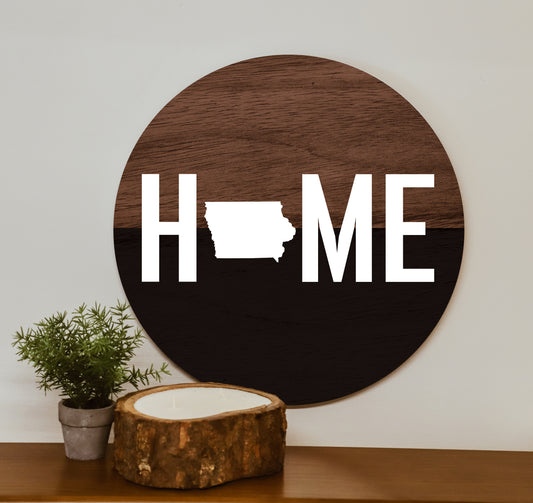 Personalized Home State Wood And Black Wood Circle