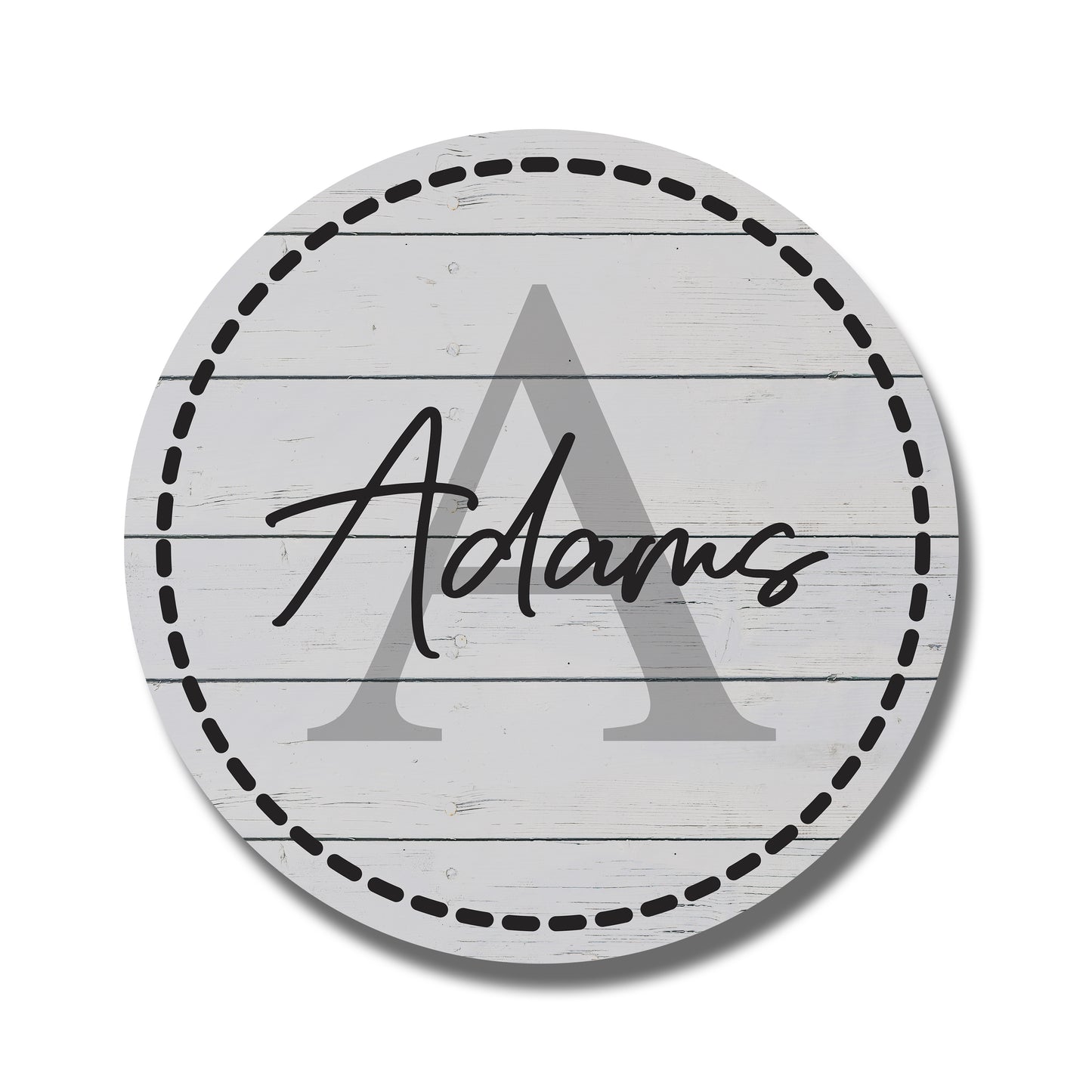 Personalized Last Name And Monogram Whitewash Circle