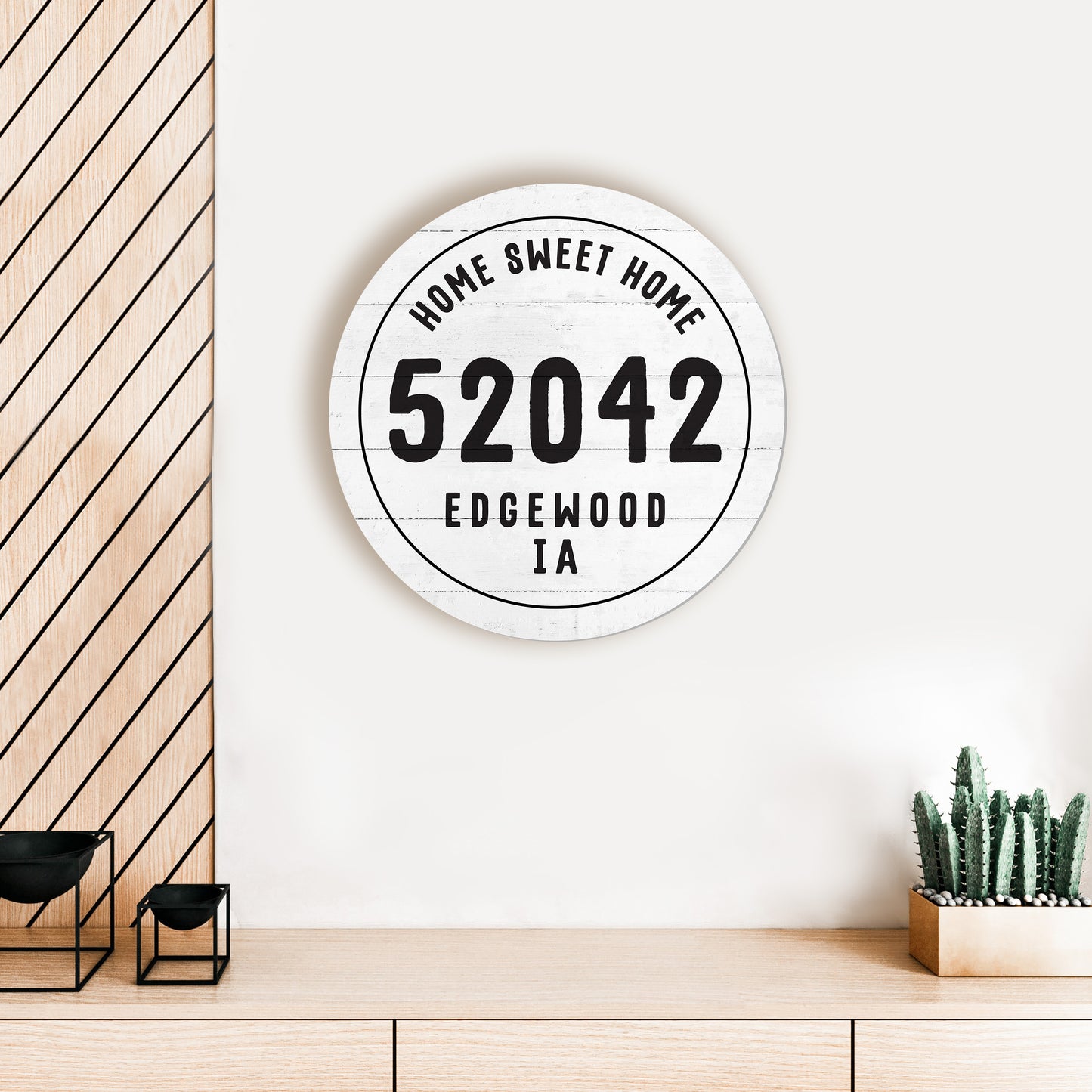 Personalized Zip City State Home Sweet Home Whitewash Wood Circle