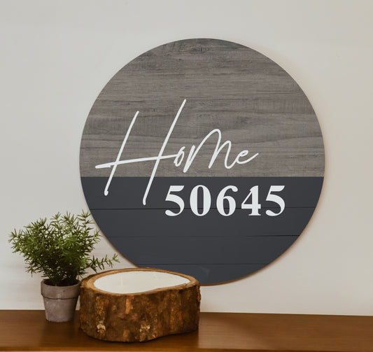 Personalized Zip Home Gray Wood Circle