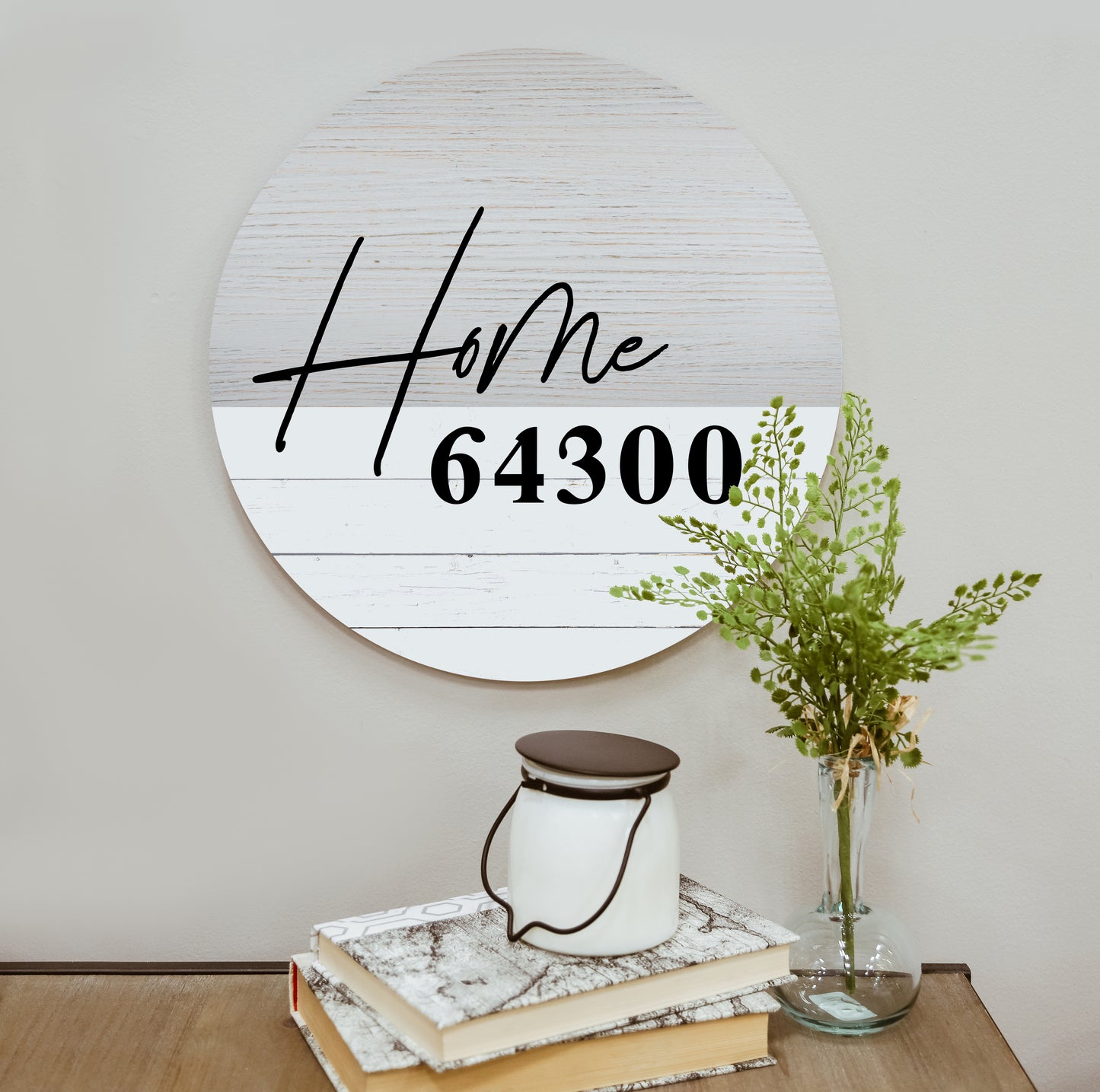 Personalized Zip Home White Wood Circle