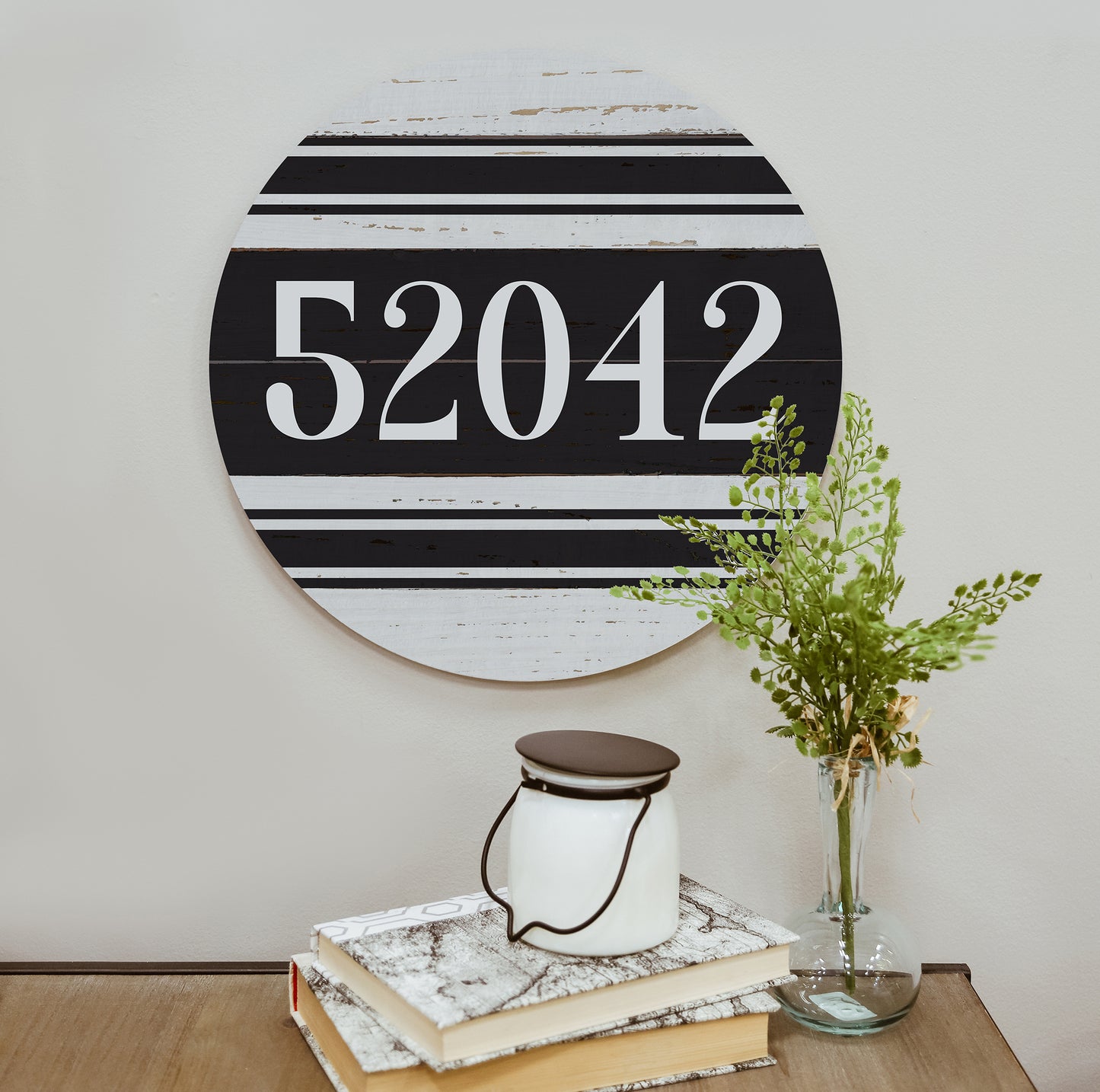 Personalized Zip Stripe Whitewash Wood Circle