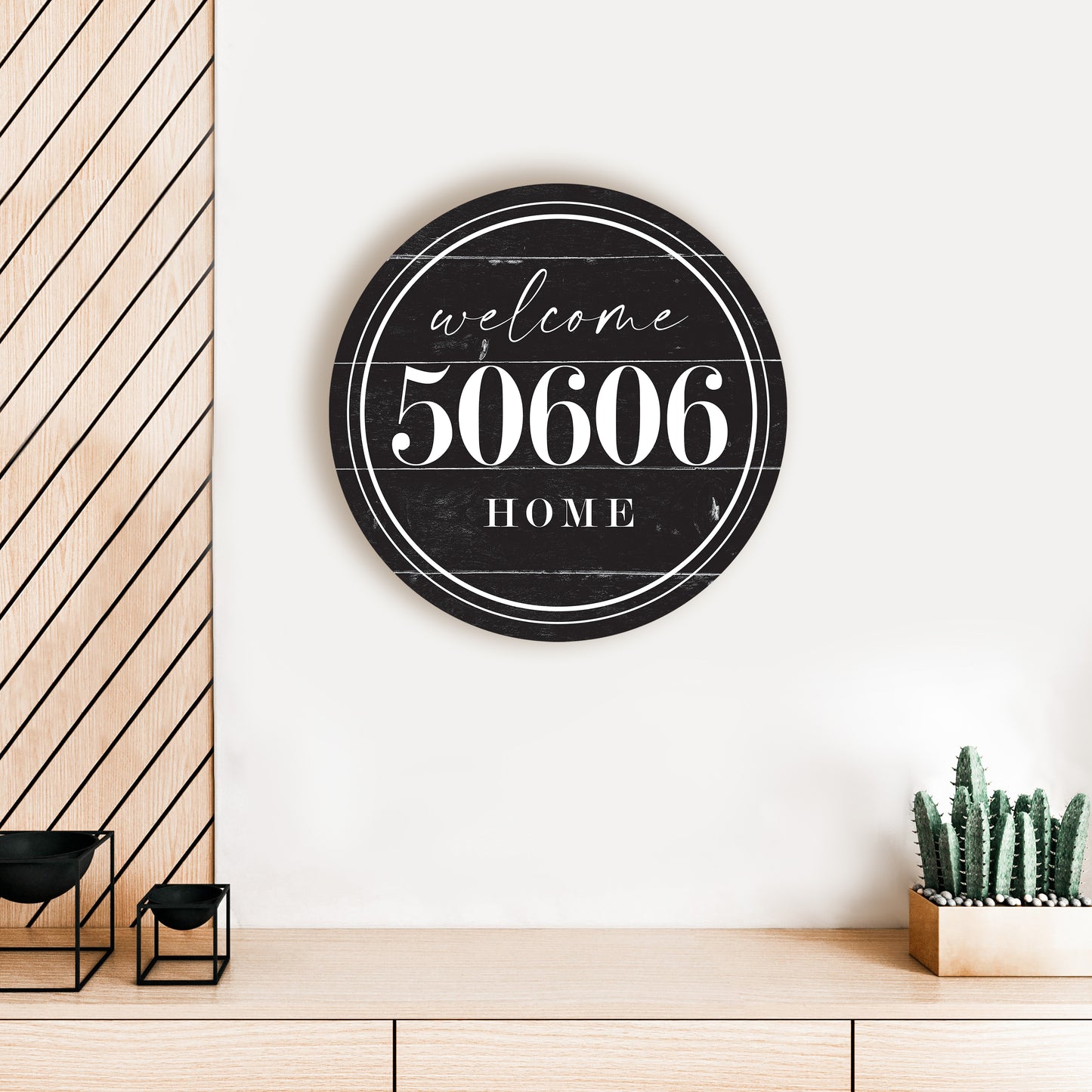 Personalized Zip Welcome Home Black Wood Circle