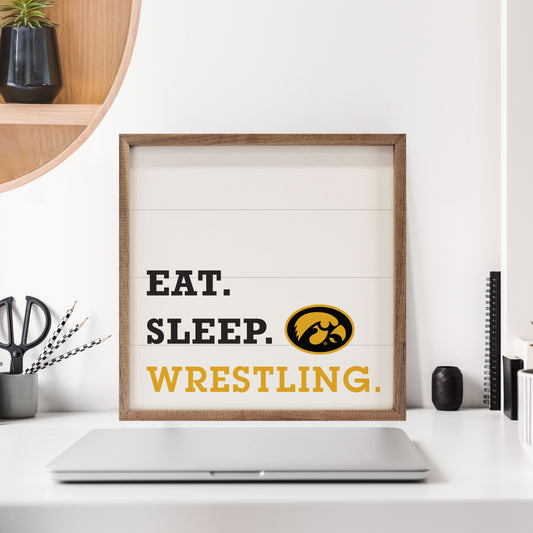Eat Sleep Wrestling Iowa 16x16 / White