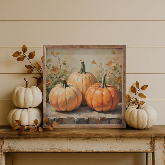 R - Pumpkin Trio  on Bench 8"x8"
