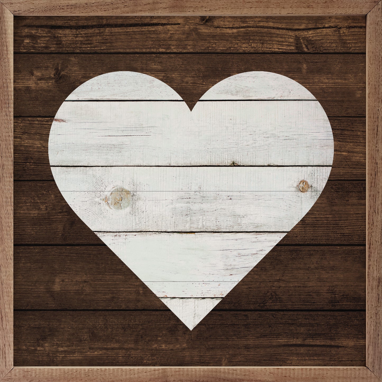 R - White Heart on Brown 12"x12"