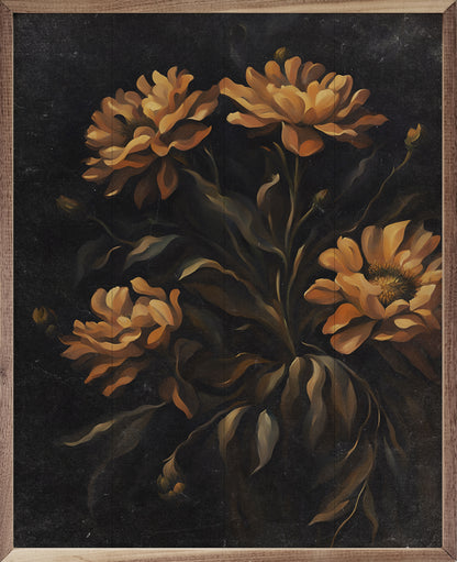 R - Dark Orange Florals 32"x40"