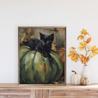 Kitten On Green Pumpkin