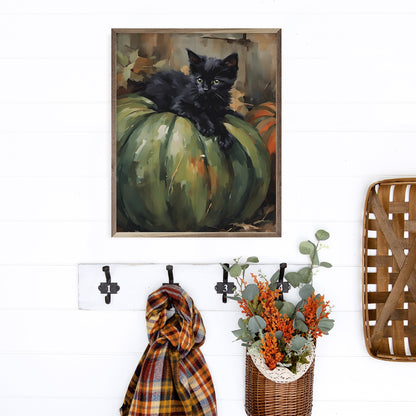Kitten On Green Pumpkin