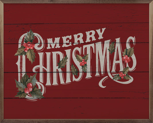 RD - Vintage Merry Christmas Holly- 30"x24"