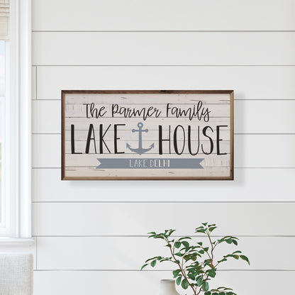 Family Name Lake House with Anchor | Personalized Wood Sign