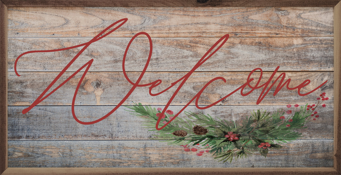 RD - Welcome Red Berry Greenery Brown 24"x12"