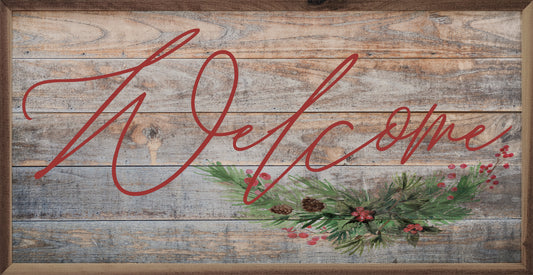 RD - Welcome Red Berry Greenery Brown 24"x12"