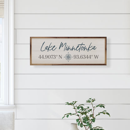 Location and Coordinates with Compass | Personalized Wood Sign