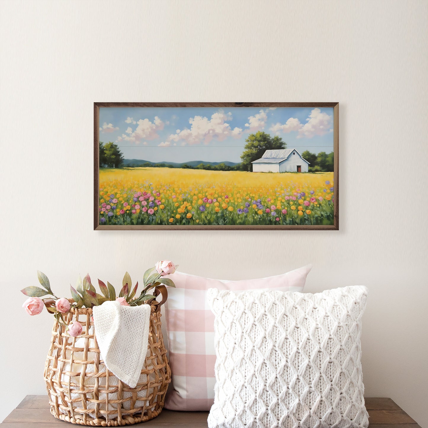 White Barn In Spring Field